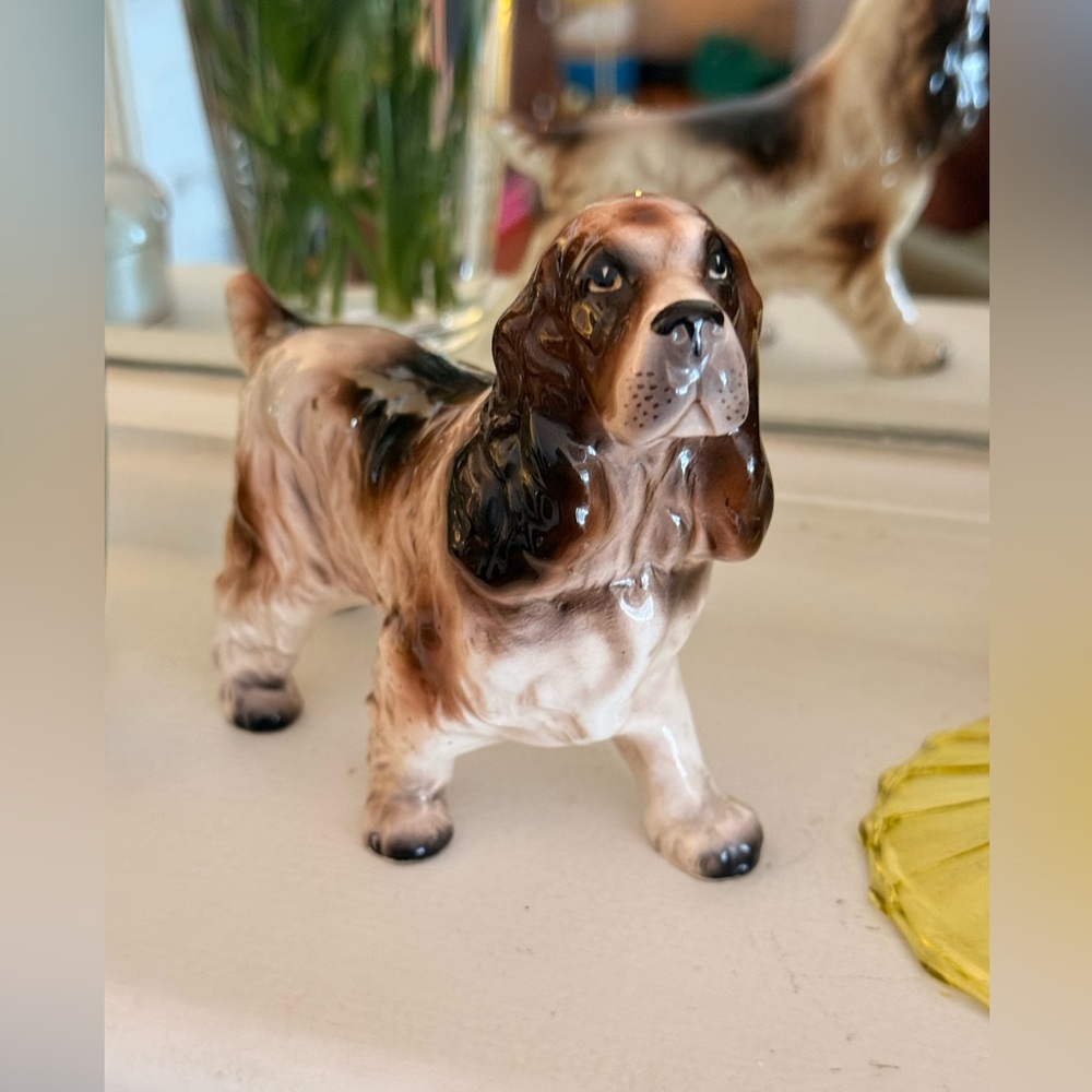 Vintage Spaniel Ceramic Dog Figurine - Brown and White